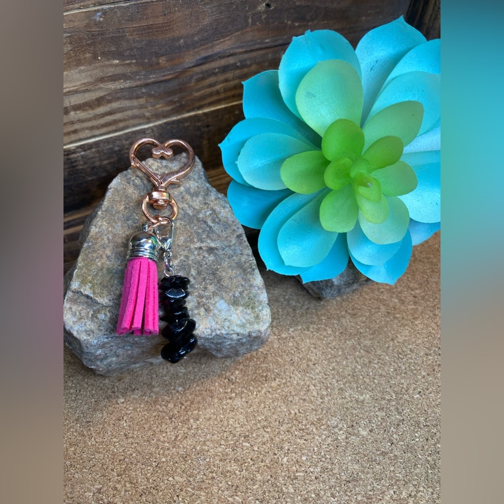 Handmade Leather & Gemstone Keychain